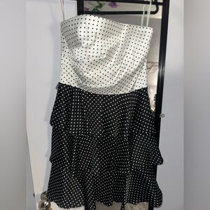 White House Black Market Strapless Black & White Polka Dot Dress